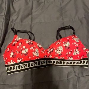 red floral comfortable wireless pinkvs bra